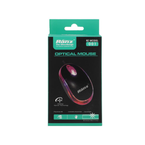 Ranz Wired USB Optical Mouse 001 | LED Light, 1.2m Cable, Plug & Play