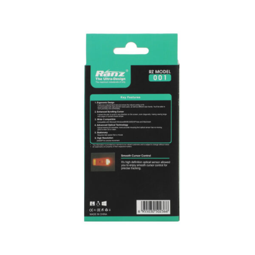 Ranz Wired USB Optical Mouse 001 | LED Light, 1.2m Cable, Plug & Play