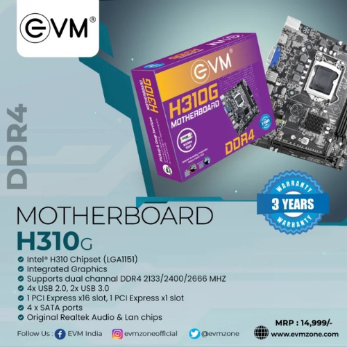 EVM H310G DDR4 Motherboard with NVMe Slot | Intel H310 Chipset | LGA1151 | Supports 8th/9th Gen Intel Processors