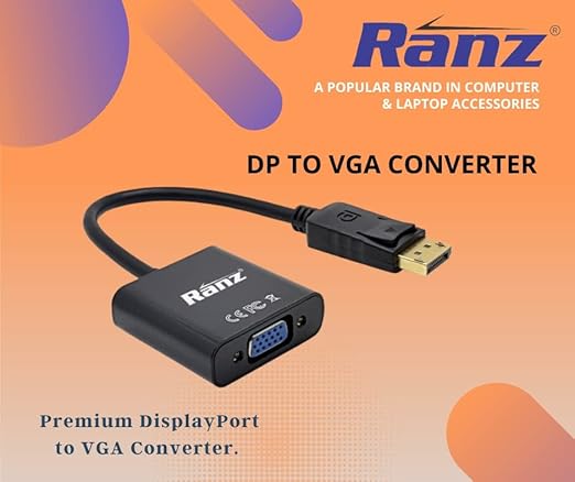 Ranz DisplayPort (DP) to VGA Adapter Cable | Active Digital-to-Analog Converter | Full HD 1080P | Plug & Play