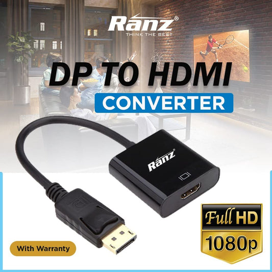 Ranz DisplayPort (DP) to HDMI Adapter Cable | 4K Ultra HD | Active Digital Converter | Audio & Video Support