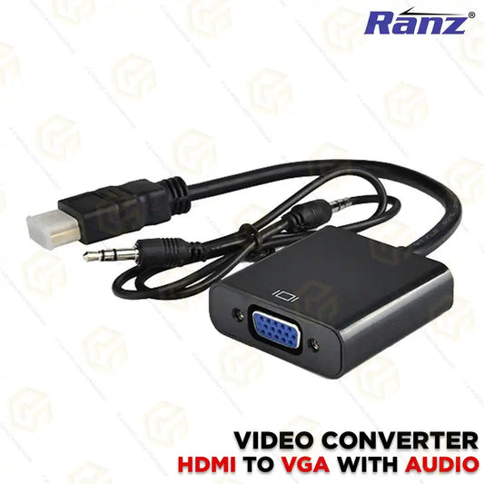Ranz HDMI to VGA Adapter Cable with Audio | HDMI Male to VGA Female Converter with Aux Support | Full HD 1080p