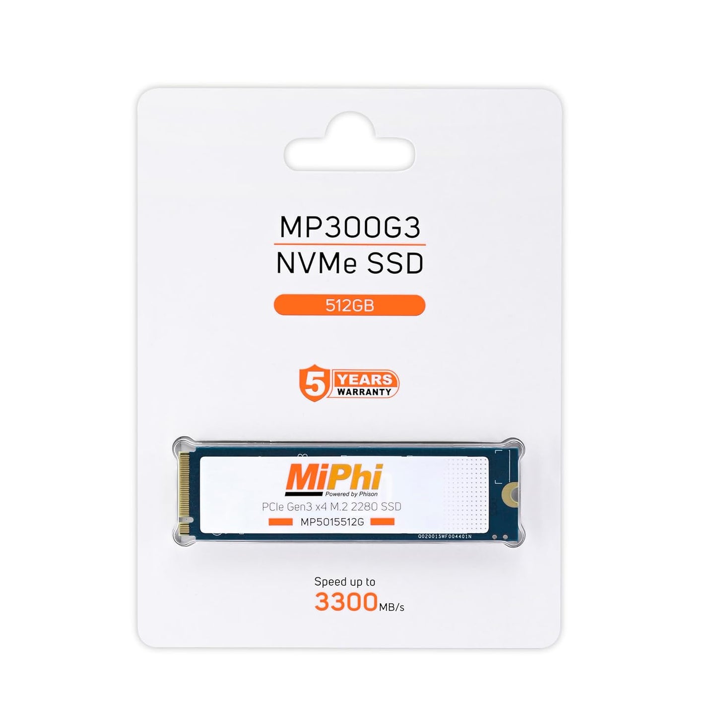 MiPhi MP300G3 512GB NVMe PCIe Gen3x4 M.2 2280 SSD (1-Cut)
