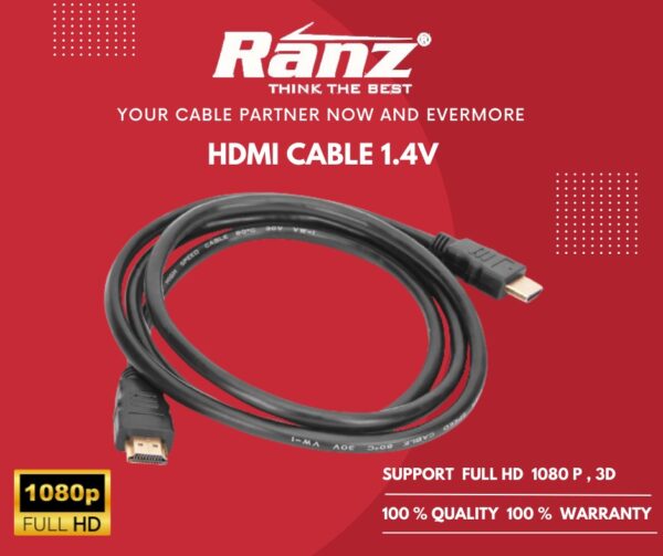 Ranz HDMI to HDMI Cable | Full HD 1080p 3D | 18Gbps High-Speed Flexible Cable