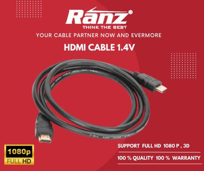 Ranz HDMI to HDMI Cable | Full HD 1080p 3D | 18Gbps High-Speed Flexible Cable