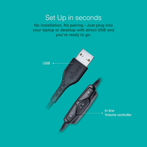 FINGERS USB-Meet H2 Wired Headphone with Flexible Mic | 40 mm Drivers | Crystal Clear Audio | Soft Cushions | Plug & Play USB – Black