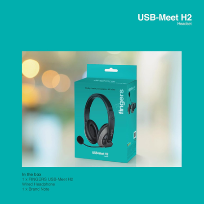 FINGERS USB-Meet H2 Wired Headphone with Flexible Mic | 40 mm Drivers | Crystal Clear Audio | Soft Cushions | Plug & Play USB – Black