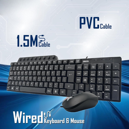 Geonix Cocoa C2 Wired Keyboard and Mouse Combo with 105 Keys | 9 Multimedia Keys | 1200 DPI Optical Mouse | 1 Year Warranty - Black