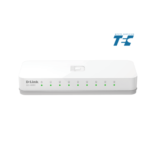 8-Port D-Link Unmanaged Network Switch DES-1008C | 10/100 Mbps LAN Ports | Compact, Energy Efficient, Plug & Play Design