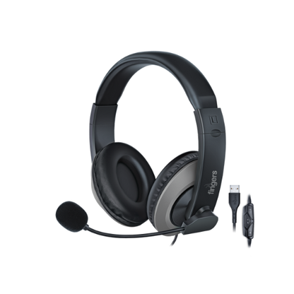 FINGERS USB-Meet H2 Wired Headphone with Flexible Mic | 40 mm Drivers | Crystal Clear Audio | Soft Cushions | Plug & Play USB – Black