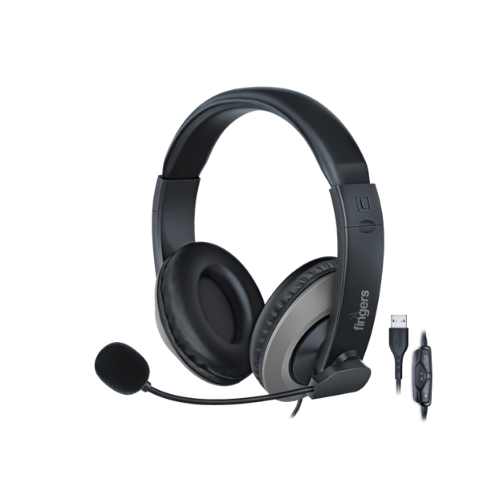 FINGERS USB-Meet H2 Wired Headphone with Flexible Mic | 40 mm Drivers | Crystal Clear Audio | Soft Cushions | Plug & Play USB – Black