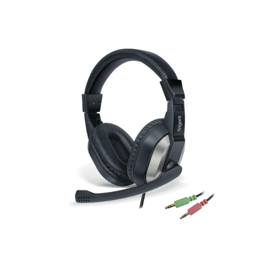 FINGERS F10 Wired On-Ear Headphones with Adjustable Mic (Dual Pin for PC, Crystal Clear Sound, Comfortable Leatherette Cushions) – Black & Slate Grey