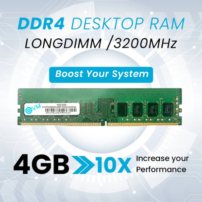 4GB DDR4 Desktop RAM 3200MHz EVM – High-Speed Performance Memory | Perfect for Gaming, Office & Everyday Use | 10 Years Warranty (EVMT4G3200U88P)