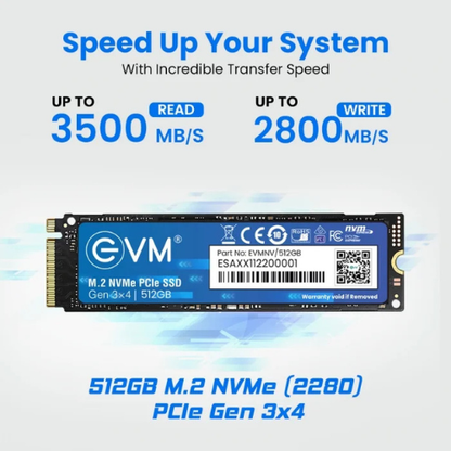 512GB M.2 2280 NVMe PCIe Gen 3×4 EVM SSD (1-Cut) | Up to 3500MB/s Read & 2800MB/s Write | 3D TLC NAND | Ultra-Compact High-Speed Storage