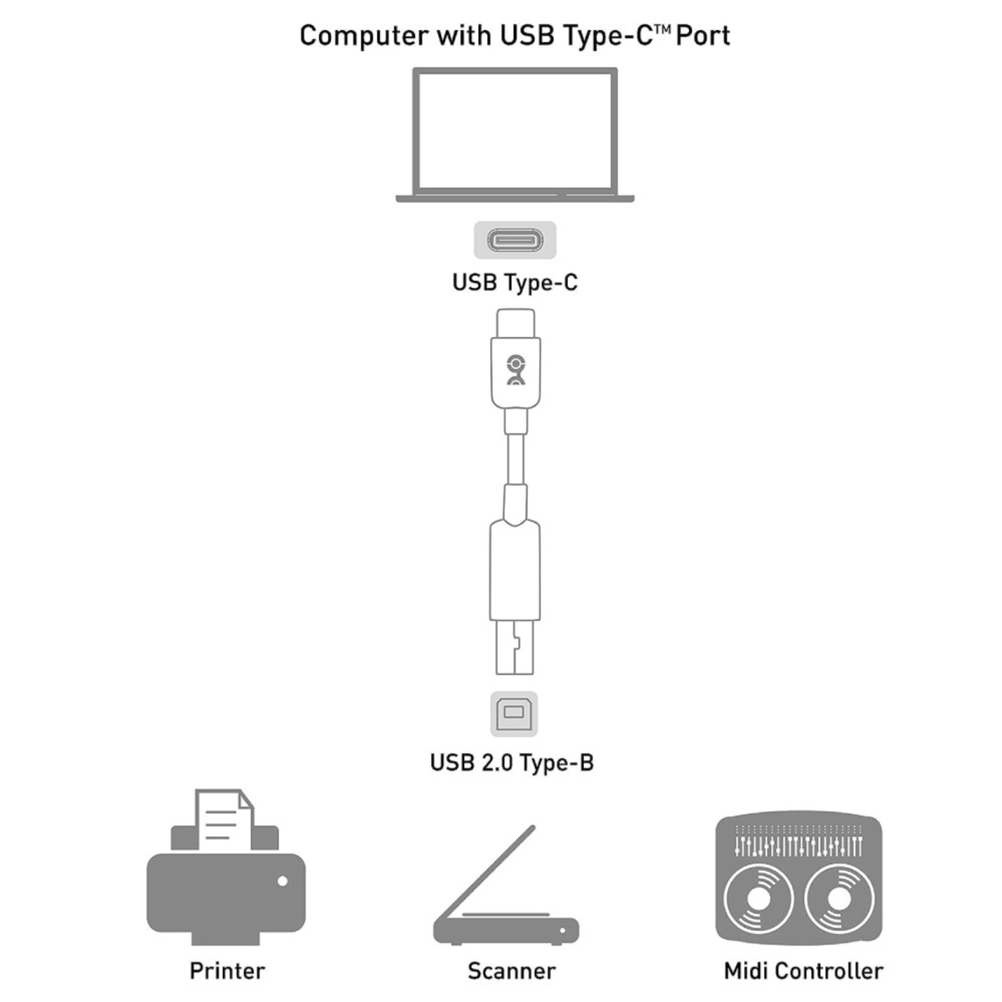 RANZ Type-C to USB Printer Cable 1.5 Meter