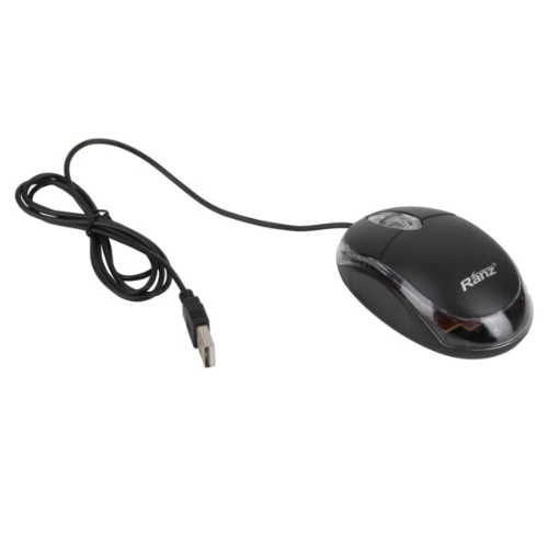 Ranz Wired USB Optical Mouse 001 | LED Light, 1.2m Cable, Plug & Play