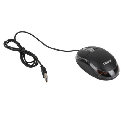 Ranz Wired USB Optical Mouse 001 | LED Light, 1.2m Cable, Plug & Play