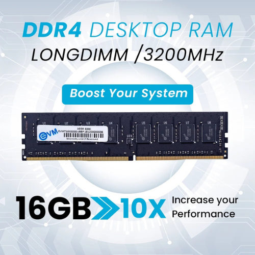 16GB DDR4 Desktop RAM 3200MHz EVM  – High-Speed Memory for Gaming, Office & Professional Workloads | Stable & Efficient | 10 Years Warranty (EVMT16G3200U88P)
