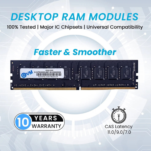 8GB DDR4 Desktop RAM 3200MHz EVM  – High-Speed Memory for Gaming, Office & Everyday Computing | Reliable Performance | 10 Years Warranty (EVMT8G3200U88P)