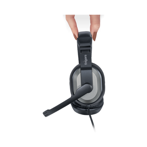 FINGERS F10 Wired On-Ear Headphones with Adjustable Mic (Dual Pin for PC, Crystal Clear Sound, Comfortable Leatherette Cushions) – Black & Slate Grey