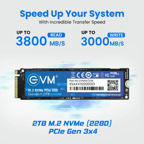 2TB M.2 2280 NVMe PCIe Gen 3×4 EVM SSD (1-Cut) | Up to 3800MB/s Read & 3000MB/s Write | 3D TLC NAND | Ultra-Compact High-Speed Storage