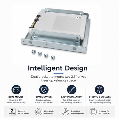 SSD Mounting Bracket for Desktop | 2.5" SSD / HDD to 3.5" | Silver Metal Stand