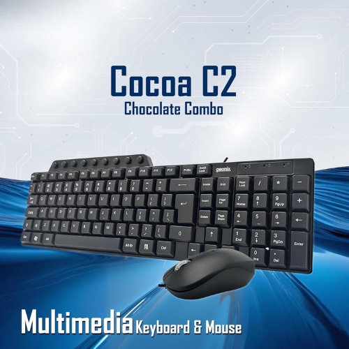 Geonix Cocoa C2 Wired Keyboard and Mouse Combo with 105 Keys | 9 Multimedia Keys | 1200 DPI Optical Mouse | 1 Year Warranty - Black