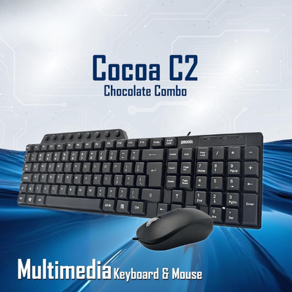 Geonix Cocoa C2 Wired Keyboard and Mouse Combo with 105 Keys | 9 Multimedia Keys | 1200 DPI Optical Mouse | 1 Year Warranty - Black
