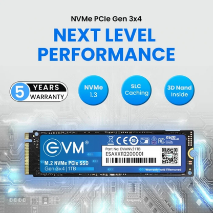 1TB M.2 2280 NVMe PCIe Gen 3×4 EVM SSD (1-Cut) | Up to 3500MB/s Read & 2800MB/s Write | 3D TLC NAND | Ultra-Compact High-Speed Storage
