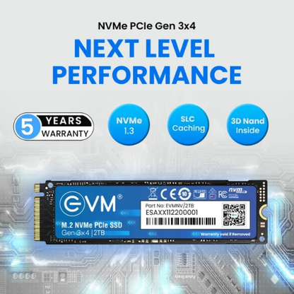 2TB M.2 2280 NVMe PCIe Gen 3×4 EVM SSD (1-Cut) | Up to 3800MB/s Read & 3000MB/s Write | 3D TLC NAND | Ultra-Compact High-Speed Storage