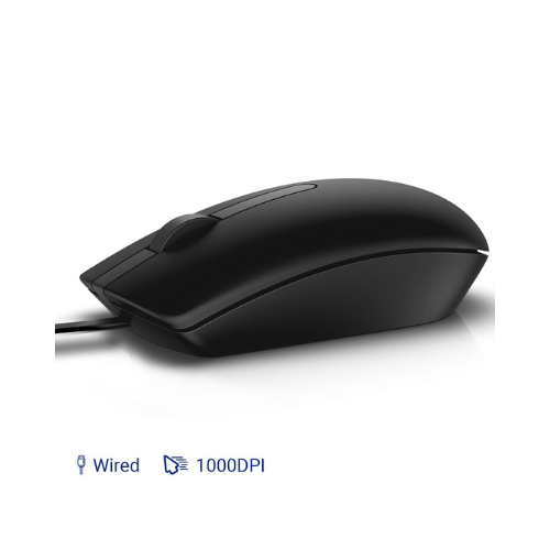 Dell MS116 Wired Optical Mouse | 1000 DPI High-Precision Sensor | USB Connectivity | Ergonomic Ambidextrous Design | Smooth Scrolling | Black