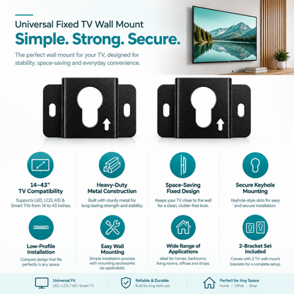 Universal Fixed TV Wall Mount for 14" to 43" LED/HD/Smart TVs | Heavy Duty Flat Panel Wall Stand