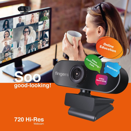 FINGERS 720 Hi-Res HD Webcam with 720p Wide Angle Lens & Built-in Microphone for PC, Desktop & Laptop – HD Video Calling & Recording (1280 × 720 Pixels)