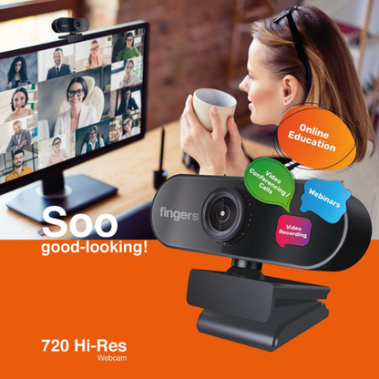 FINGERS 720 Hi-Res HD Webcam with 720p Wide Angle Lens & Built-in Microphone for PC, Desktop & Laptop – HD Video Calling & Recording (1280 × 720 Pixels)