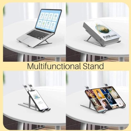 Ranz Laptop Cooling Pad Stand | Adjustable Ergonomic Aluminum Alloy Laptop Stand with Anti-Slip Pads & Hollow Airflow Design | Fits up to 15-Inch Laptops
