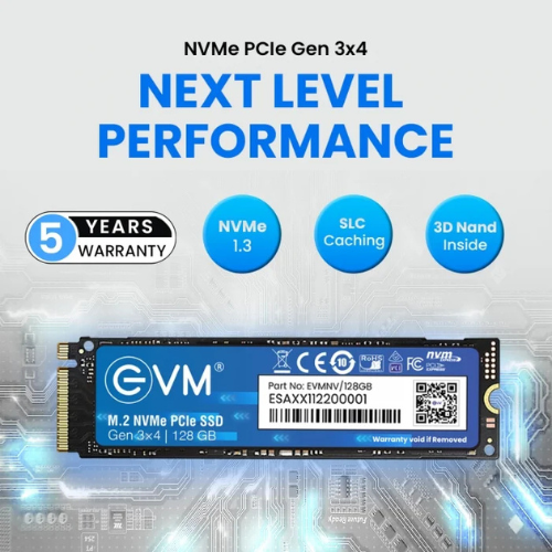 128GB M.2 2280 NVMe PCIe Gen 3×4 EVM SSD (1-Cut) | Up to 1800MB/s Read & 700MB/s Write | 3D TLC NAND | Ultra-Compact High-Speed Storage