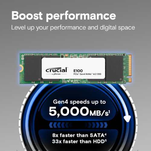 Crucial E100 480GB NVMe PCIe Gen4x4 SSD M.2 2280 (1-Cut)