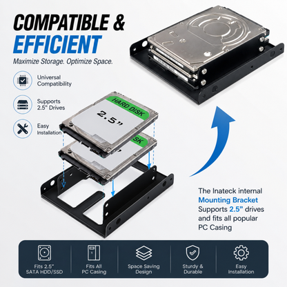 SSD Mounting Bracket for Desktop | 2.5" SSD / HDD to 3.5" | Black Metal Stand