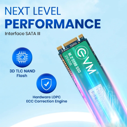 256GB M.2 2280 SATA III Internal Solid State Drive (SSD) EVM (2-Cut) – 550MB/s Read | 500MB/s Write | 3D NAND | Compact High-Speed Storage