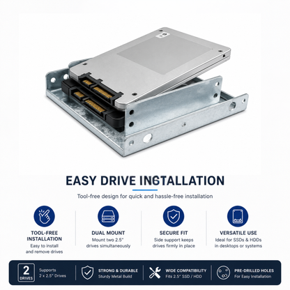 SSD Mounting Bracket for Desktop | 2.5" SSD / HDD to 3.5" | Silver Metal Stand