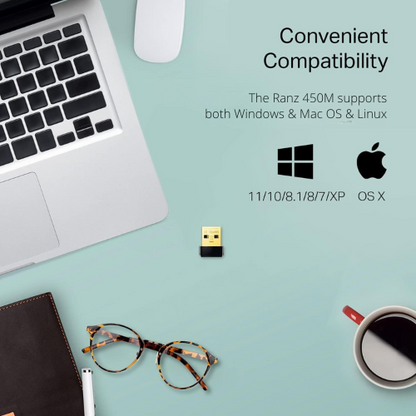 Ranz USB Wi-Fi Dongle 450Mbps | Wireless Network Adapter | Plug & Play USB 2.0