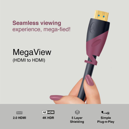 HDMI to HDMI Cable FINGERS MegaView | 4K HDR |High-Speed | Seamless Viewing Experience | Ethernet | 4K HDR | 18 Gbps | Simple Plug-n-Play