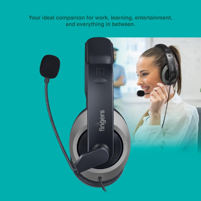 FINGERS USB-Meet H2 Wired Headphone with Flexible Mic | 40 mm Drivers | Crystal Clear Audio | Soft Cushions | Plug & Play USB – Black