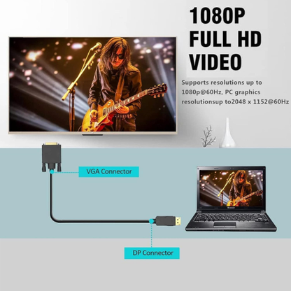 Ranz DP to VGA Cable 1.8m | DisplayPort to VGA Male to Male | Full HD Video Support