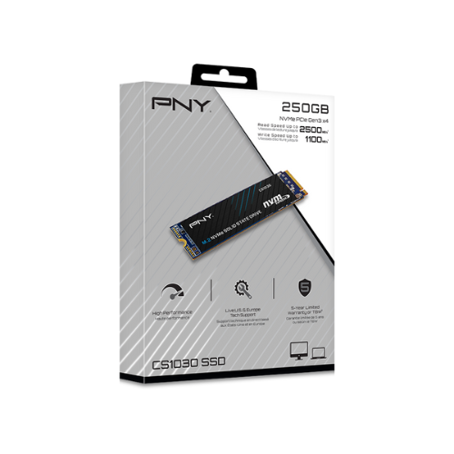 250GB M.2 2280 NVMe PCIe Gen 3×4 PNY SSD CS1030 (1-Cut) | Write Speed Up to 1,100 MB/s | Read Speed Up to 2,500 MB/s