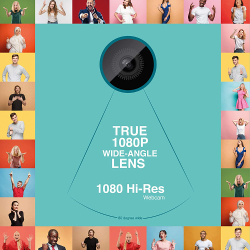 FINGERS 1080 Hi-Res Full HD Webcam with 1080p Wide-Angle Lens & Built-in USB Microphone for PC, Laptop & Desktop – Video Calling & Recording (1920×1080 Pixels, Digital, Black)