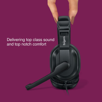 FINGERS S10 Wired On-Ear Headphones with Adjustable Mic | Crystal Clear Sound | 40 mm Drivers | Single 3.5 mm Connector for Mobile Phones – Black