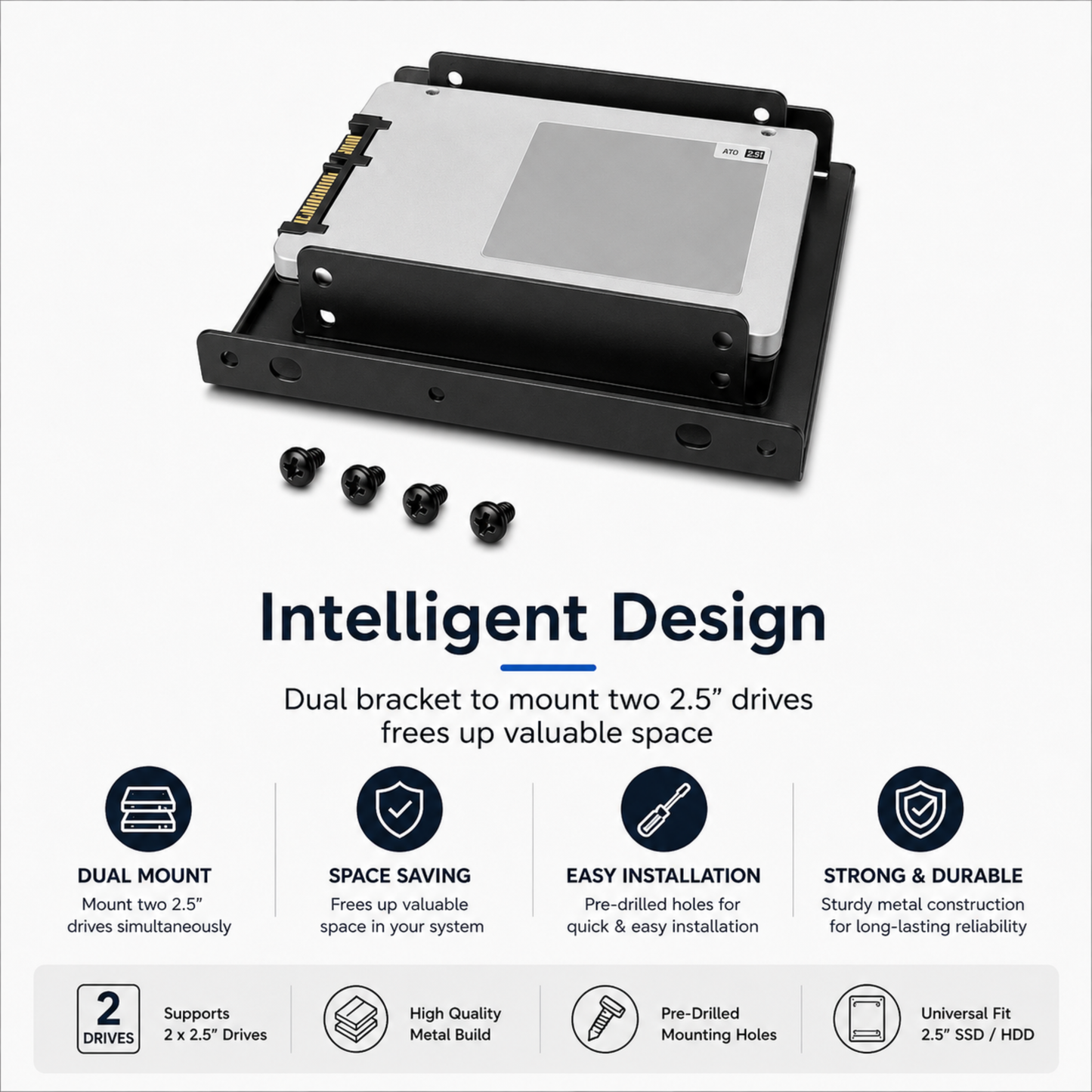 SSD Mounting Bracket for Desktop | 2.5" SSD / HDD to 3.5" | Black Metal Stand