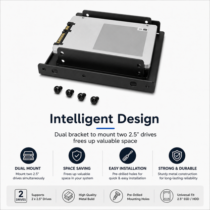 SSD Mounting Bracket for Desktop | 2.5" SSD / HDD to 3.5" | Black Metal Stand