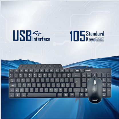Geonix Cocoa C2 Wired Keyboard and Mouse Combo with 105 Keys | 9 Multimedia Keys | 1200 DPI Optical Mouse | 1 Year Warranty - Black